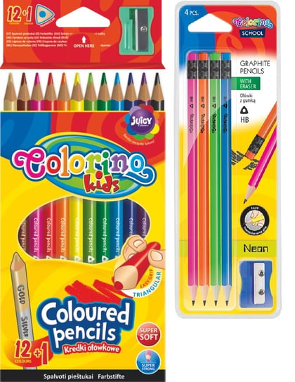 Zestaw 12 Kredek Trójkątnych + 4 Ołówki Z Gumką Colorino