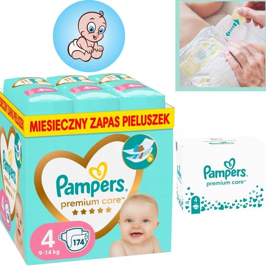 ZESTAW 174szt PIELUSZKI PAMPERS PIELUCHY PREMIUM CARE 4 BEZPIECZNE ATEST Pampers