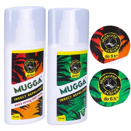 Zestaw 1X Mugga 9,4% Deet Spray 75Ml  + 1X Mugga 50 Spray 75Ml Na Kleszcze, Komary Tropikalne I Europejskie Mugga