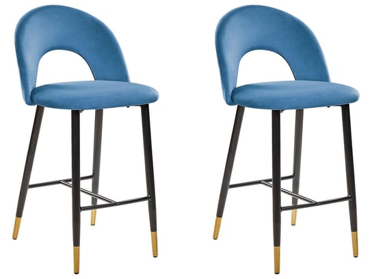 Zestaw 2 krzeseł barowych welurowy niebieski FALTON Beliani