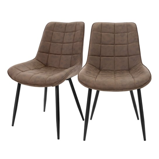 Zestaw 2 krzeseł do jadalni Brązowa tapicerka ze sztucznej skóry z metalowymi nogami wraz z materiałem montażowym ML-Design ML-DESIGN