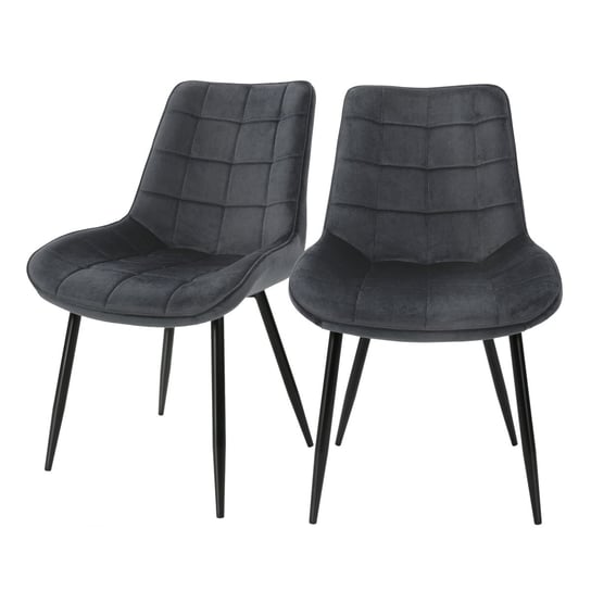Zestaw 2 krzeseł do jadalni składający się z 2 antracytowych aksamitnych pokrowców z metalowymi nogami wraz z materiałem montażowym ML-Design ML-DESIGN