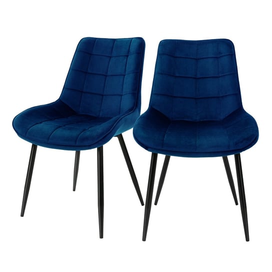 Zestaw 2 krzeseł do jadalni składający się z 2 ciemnoniebieskich aksamitnych pokrowców z metalowymi nogami wraz z materiałem montażowym ML-Design ML-DESIGN