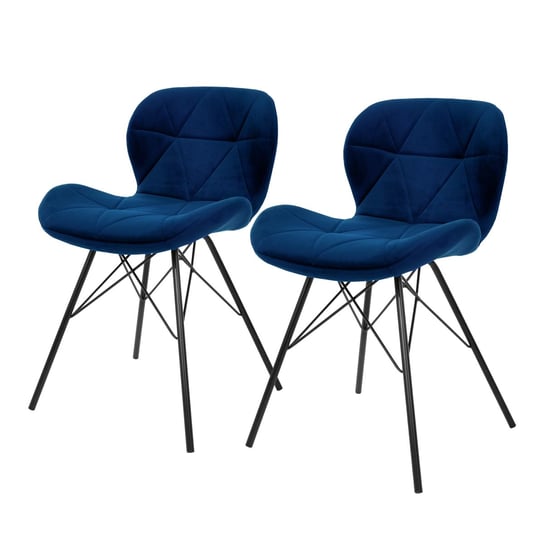 Zestaw 2 krzeseł do jadalni składający się z 2 niebieskich aksamitnych pokrowców z metalowymi nogami wraz z materiałem montażowym ML-Design ML-DESIGN