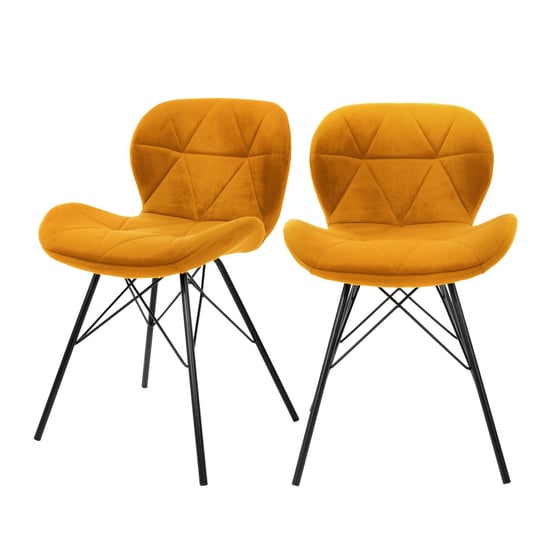 Zestaw 2 krzeseł do jadalni z oparciem w aksamitnej tapicerce w kolorze ochry z metalowymi nogami ML design ML-DESIGN