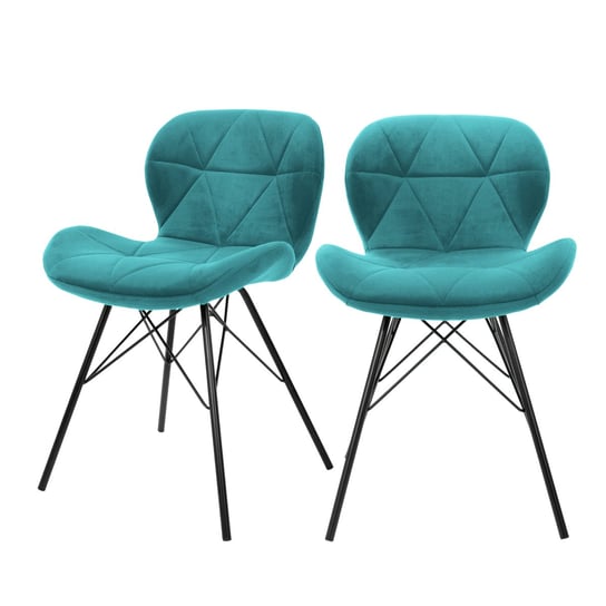 Zestaw 2 krzeseł do jadalni z oparciem w turkusowej aksamitnej tapicerce z metalowymi nogami ML design ML-DESIGN