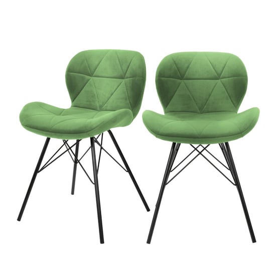 Zestaw 2 krzeseł do jadalni z oparciem w zielonej aksamitnej tapicerce z metalowymi nogami ML design ML-DESIGN