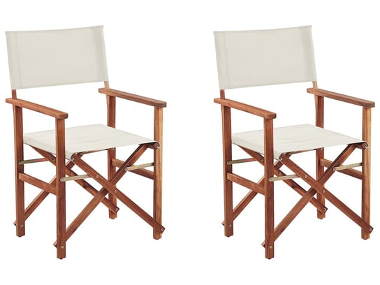 Zestaw 2 krzeseł ogrodowych akacjowy ciemne drewno z białym CINE Beliani