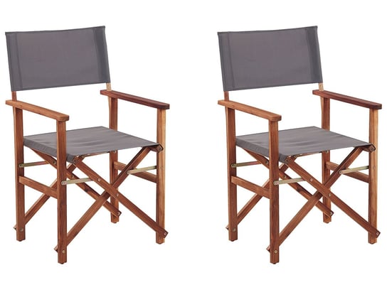 Zestaw 2 krzeseł ogrodowych akacjowy ciemne drewno z szarym CINE Beliani