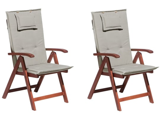 Zestaw 2 krzeseł ogrodowych drewnianych z szarobeżowymi poduszkami TOSCANA Beliani