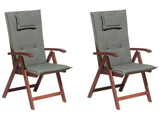 Zestaw 2 krzeseł ogrodowych drewnianych z szarymi poduszkami TOSCANA Beliani