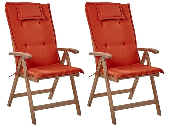 Zestaw 2 krzeseł ogrodowych drewno akacjowe z poduszkami czerwonymi AMANTEA Beliani
