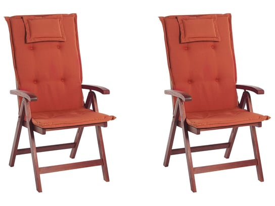 Zestaw 2 krzeseł ogrodowych drewno akacjowe z poduszkami czerwonymi TOSCANA Beliani