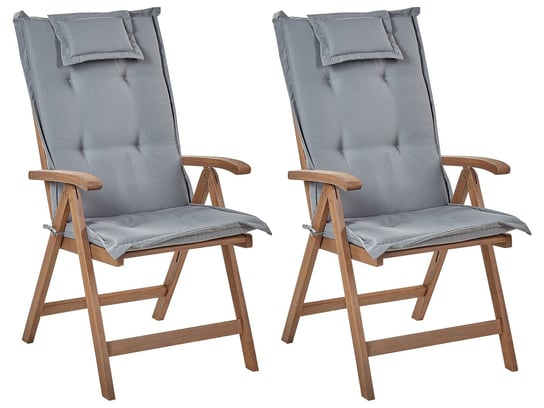 Zestaw 2 krzeseł ogrodowych drewno akacjowe z poduszkami szarymi AMANTEA Beliani