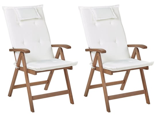 Zestaw 2 krzeseł ogrodowych drewno akacjowe z poduszkami złamana biel AMANTEA Beliani