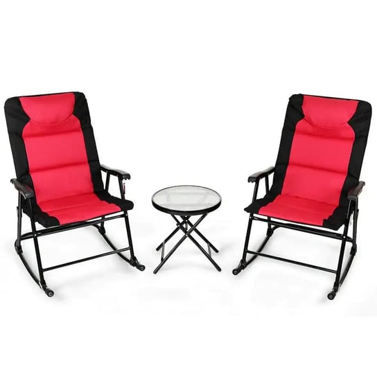 Zestaw 2 krzesła ogrodowe bujane i stolik Czerwony COSTWAY