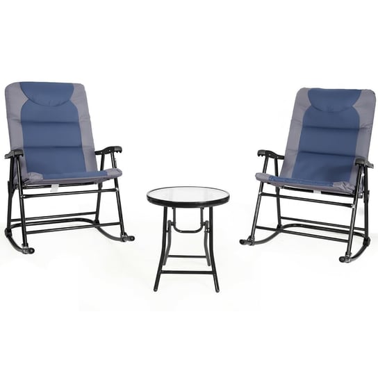 Zestaw 2 krzesła ogrodowe bujane i stolik Niebieski COSTWAY