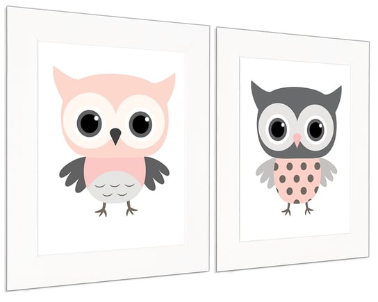 Zestaw 2 obrazów w białej ramie, 20x25 cm- Seria dziecięca- Owl POSTERGALERIA