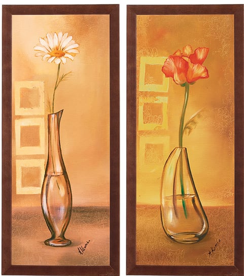 Zestaw 2 obrazów w drewnianej ramie, 20x50 cm- Kwiat w wazonie POSTERGALERIA