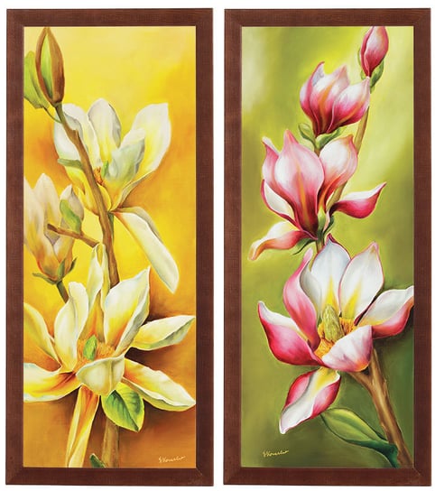 Zestaw 2 obrazów w drewnianej ramie, 20x50 cm- Seria Magnolia POSTERGALERIA