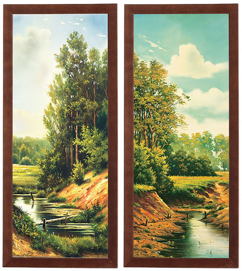 Zestaw 2 obrazów w drewnianej ramie, 20x50 cm- Seria Rzeczka POSTERGALERIA