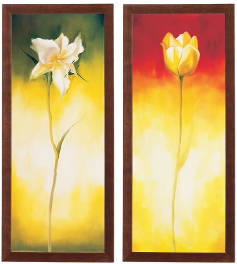 Zestaw 2 obrazów w drewnianej ramie, 20x50 cm- Seria Tulipan i Lilia POSTERGALERIA