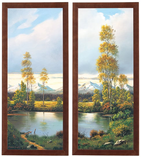 Zestaw 2 obrazów w drewnianej ramie, 20x50 cm- Staw w dolinie POSTERGALERIA