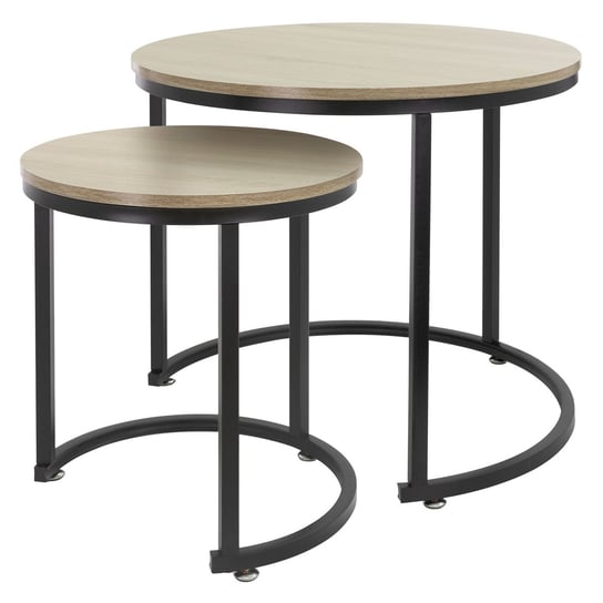 Zestaw 2 okrągłych stolików kawowych Sonoma dąb/czarny wykonanych z MDF i metalu ML design ML-DESIGN