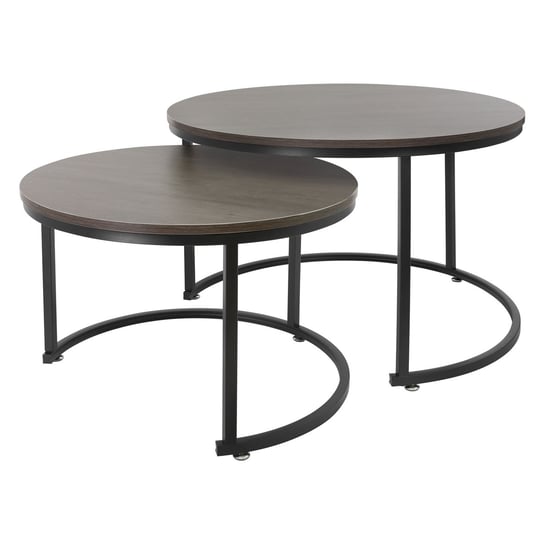Zestaw 2 okrągłych stolików kawowych w kolorze ciemnego dębu/czarnym wykonanych z płyty MDF i metalowej konstrukcji ML ML-DESIGN