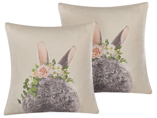 Zestaw 2 poduszek dekoracyjnych motyw królika 45 x 45 cm beżowoszary FATSIA Beliani