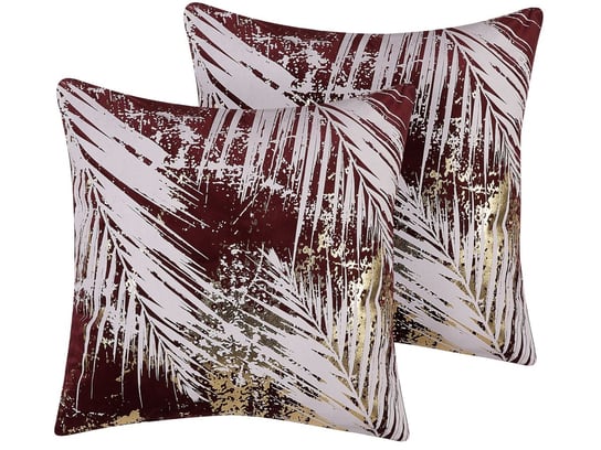 Zestaw 2 poduszek dekoracyjnych w palmy 45 x 45 cm burgundowy CALLA Beliani