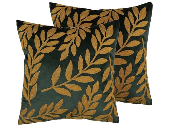 Zestaw 2 poduszek dekoracyjnych welurowy w liście 45 x 45 cm zielony MISTLETOE Beliani