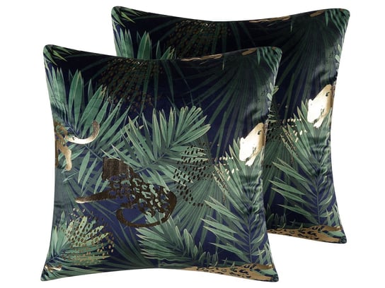 Zestaw 2 poduszek dekoracyjnych welurowy w palmy 45 x 45 cm zielony BELLEROSE Beliani
