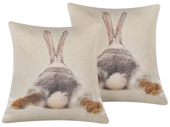 Zestaw 2 poduszek dekoracyjnych z motywem królika 45 x 45 cm beżowoszary BUXUS Beliani