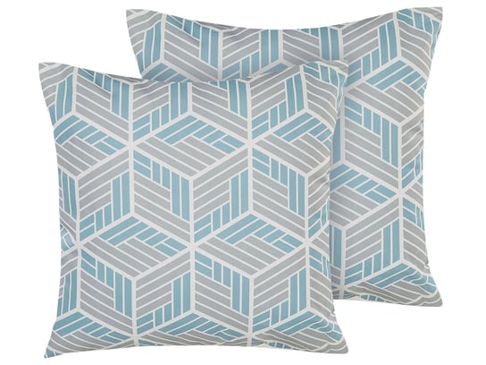Zestaw 2 poduszek ogrodowych geometryczny wzór 45 x 45 cm szaro-niebieski VEGGIO Beliani