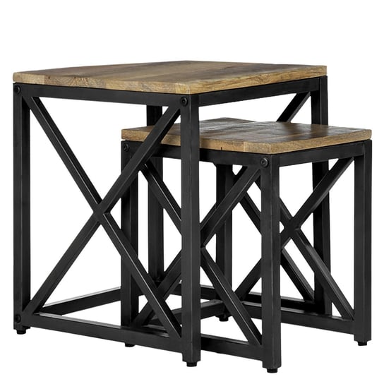 Zestaw 2 stolików bocznych prostokątnych 50x40 / 40x30 cm Czarny wykonany z drewna mango i metalu - WOMO-DESIGN