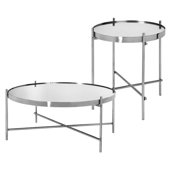 Zestaw 2 stolików kawowych z metalu i szkła w kolorze srebrnym, design WOMO WOMO-DESIGN
