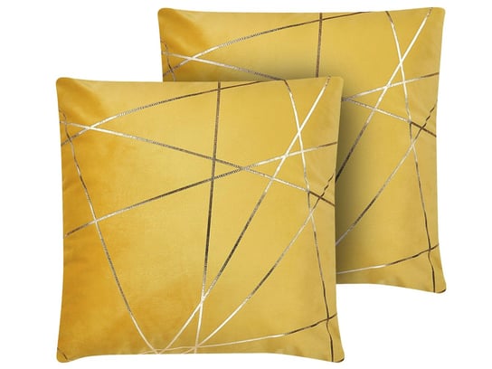 Zestaw 2 welurowych poduszek dekoracyjnych geometryczny wzór 45 x 45 cm żółty PINUS Beliani