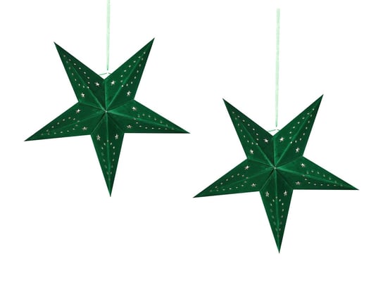 Zestaw 2 wiszących gwiazd welurowych LED 45 cm zielony MOTTI Beliani