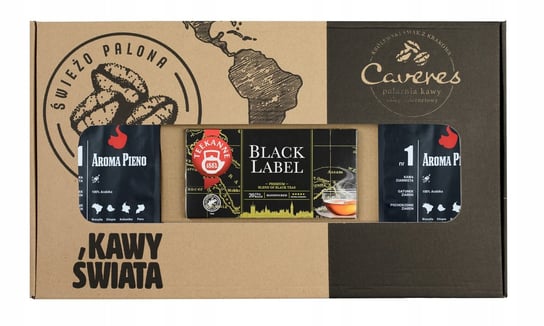 Zestaw 2x Aroma Pieno + Black Label - Kawa Ziarnista 2x250g + Herbata CAVERES