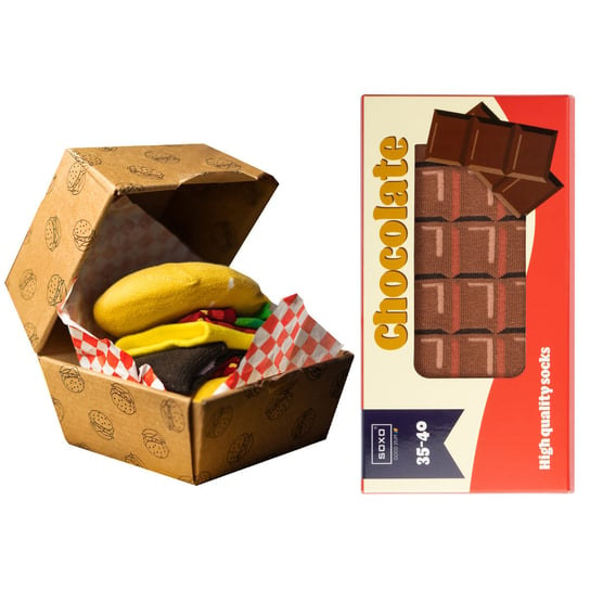 Zestaw 2x Skarpetki damskie kolorowe SOXO Hamburger w pudełku i czekolada - 35–40 SOXO
