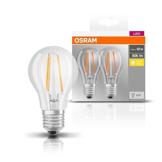 Zestaw 2x Żarówek LED filament OSRAM, E27, 7 W = 60 W, 806 lm, 2700 K Osram Ledvance