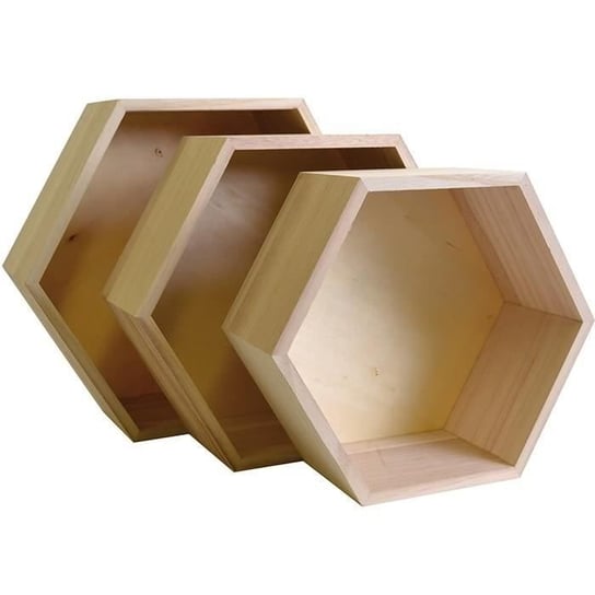 Zestaw 3 drewnianych półek w kształcie sześciokąta Artemio