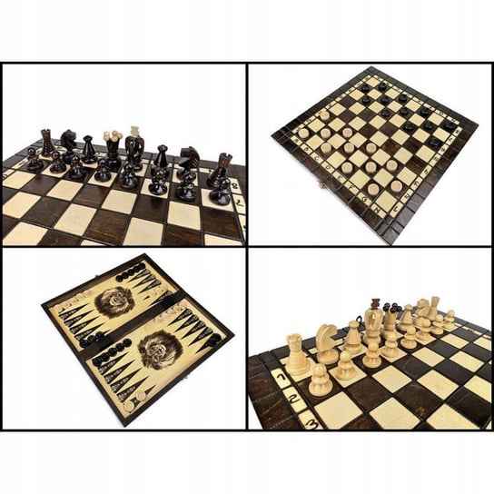 ZESTAW 3 GIER: SZACHY + WARCABY + TRYKTRAK 35 CM Caissa