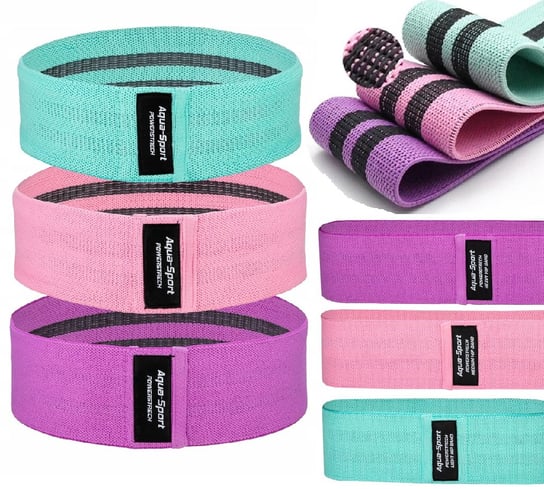 Zestaw 3 Gum Oporowych Aqua Sport Powerstrech Hip Band Purple/Pink AQUA SPORT