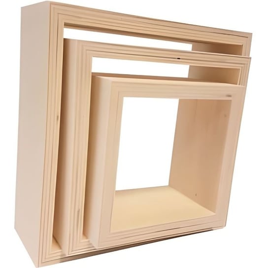 Zestaw 3 kwadratowych drewnianych półek do dostosowania - Marka - Model - Beżowy - Lakierowany Inna marka