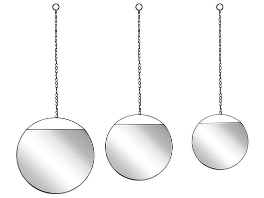Zestaw 3 metalowych okrągłych luster ściennych na łańcuszkach ø 24 ø 29 ø 33 cm czarny ODOS Beliani