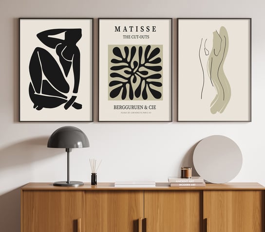 Zestaw 3 Plakatów Matisse Kształt Kobiety Beż Czarny 30x40cm ag.art deco