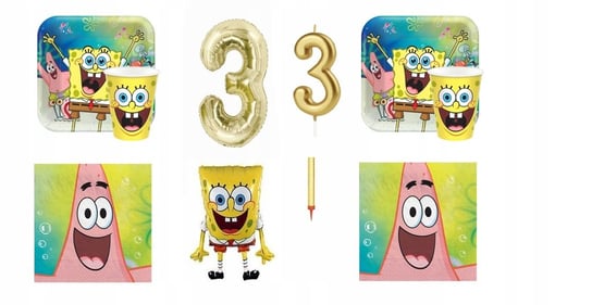 Zestaw 3 Urodziny Spongebob Patryk Balony Talerzyki Kubki Serwetki Inna marka