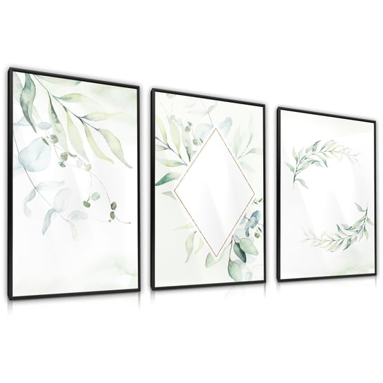 Zestaw 3X Plakat W Ramie Akwarelowe Liście 60cm X 80cm Muralo
